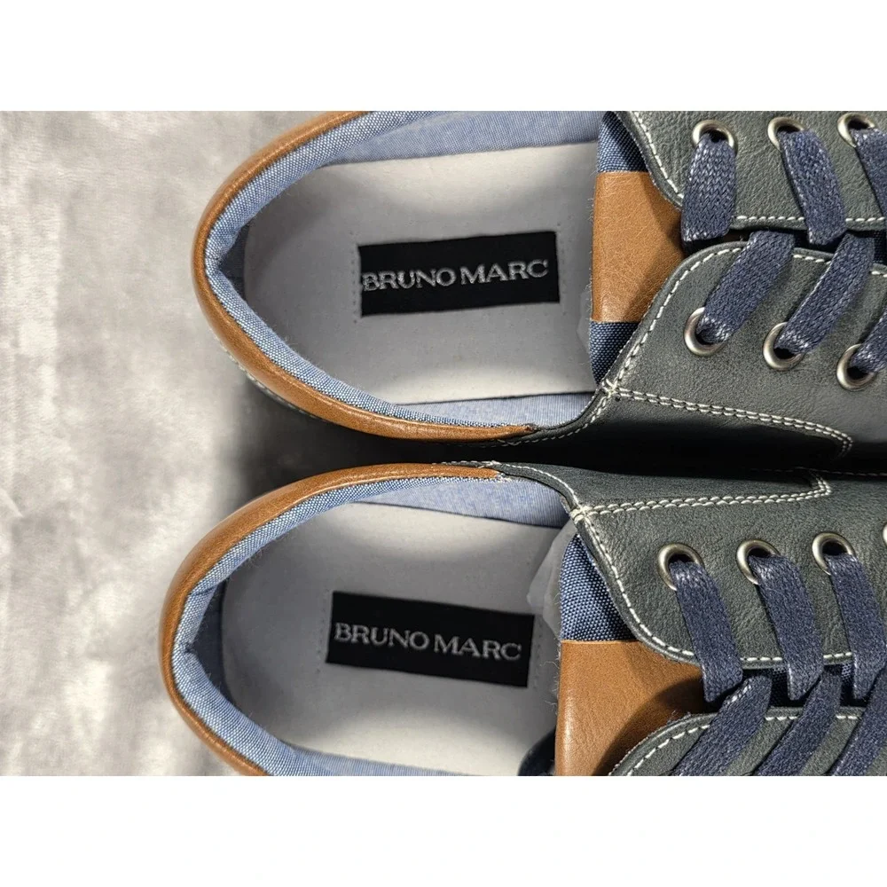 NEW Bruno Marc Rivera Navy Casual Canvas/Faux‎ Leather Oxford Sneaker Shoes 10.5